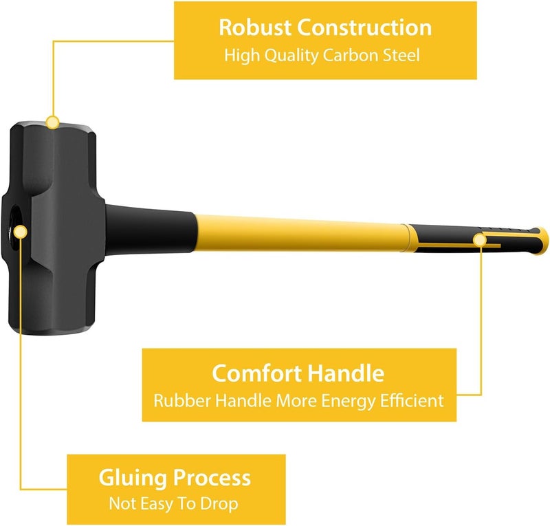 Ymachray Hammer Sledge Hammer - 35-Inch Fiberglass Handle with Rubber Grips - Image 4